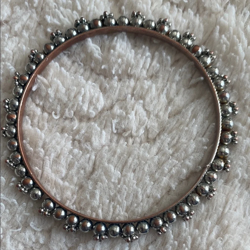 Silver Floral Like Beaded Metal Bangle